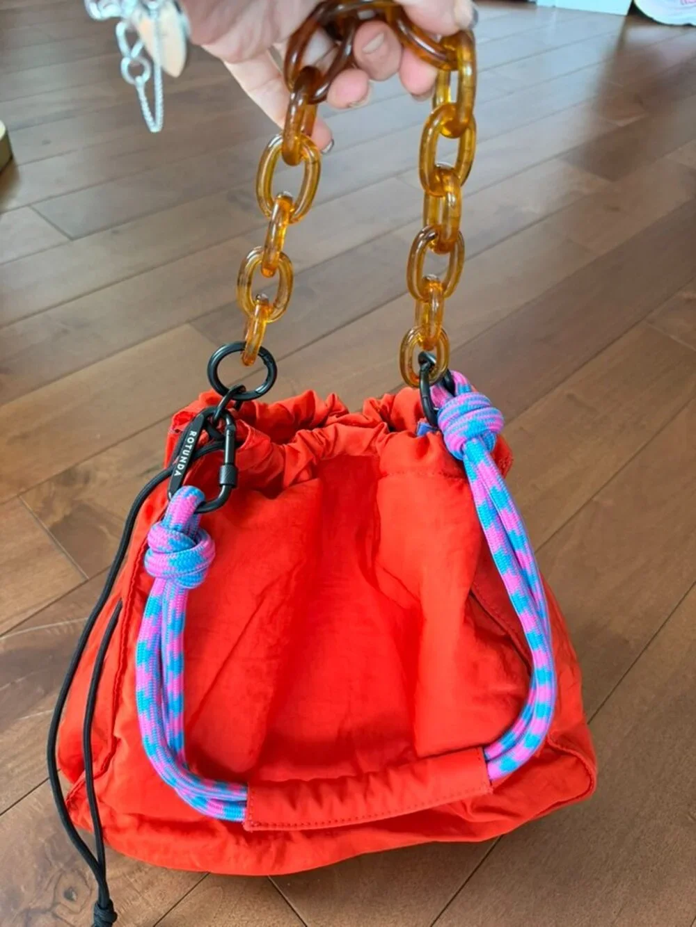 Rotunda Orange Nylon Hobo Bag Rope Strap Resin Chain NWOT